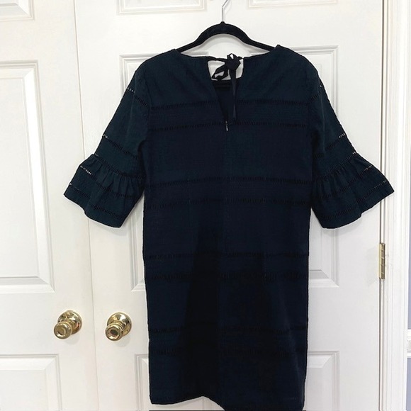 J. Crew Black Eyelet Sheath Dress Ruffled Sleeves, Size 6 Cocktail Office Modern - Picture 5 of 9